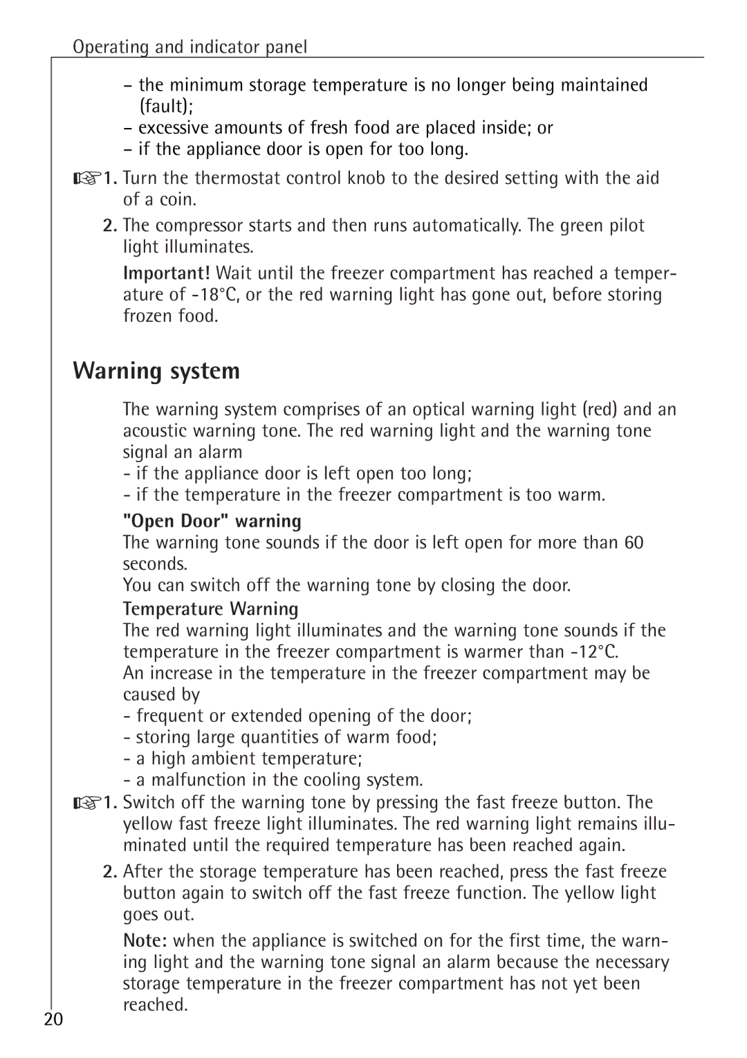 Electrolux U 86050-4 I Open Door warning, You can switch off the warning tone by closing the door, Temperature Warning 