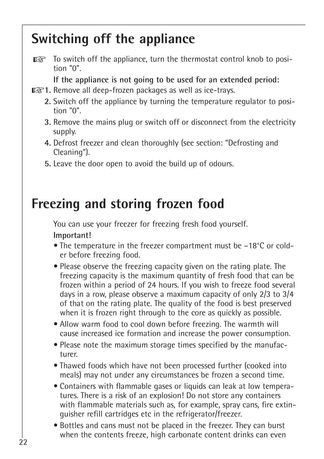 Electrolux U 86050-4 I operating instructions Switching off the appliance, Freezing and storing frozen food 