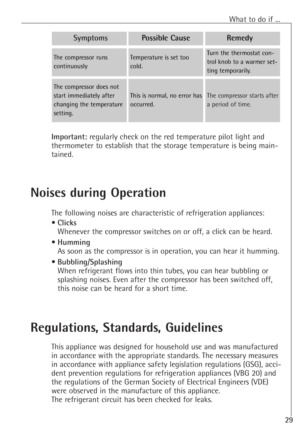 Electrolux U 86050-4 I Noises during Operation, Regulations, Standards, Guidelines, Clicks, Humming, Bubbling/Splashing 