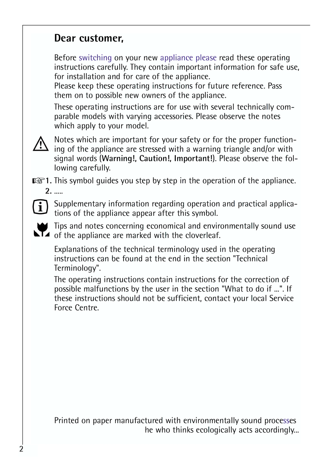 Electrolux U 96040-4 i installation instructions Dear customer 