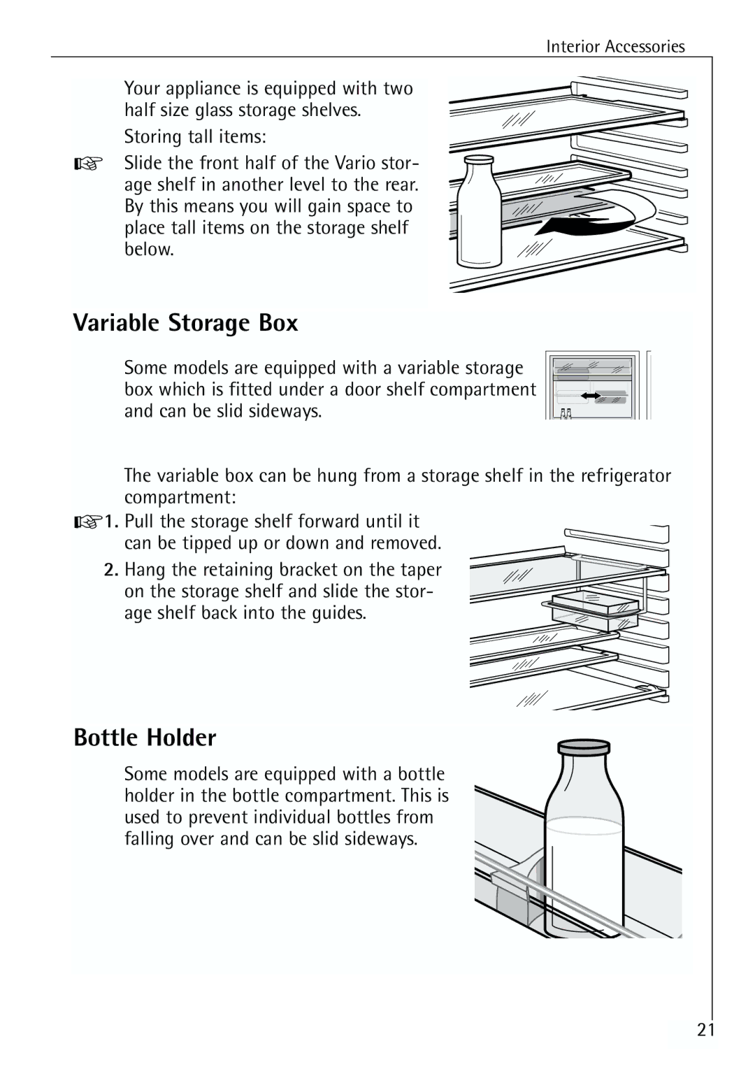 Electrolux U 96040-4 i installation instructions Variable Storage Box, Bottle Holder 