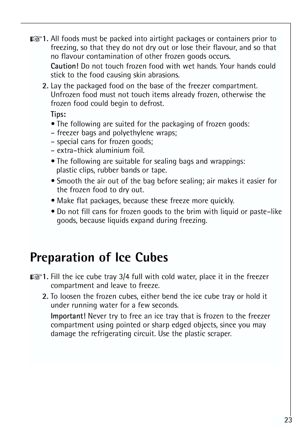 Electrolux U 96040-4 i installation instructions Preparation of Ice Cubes, Tips 