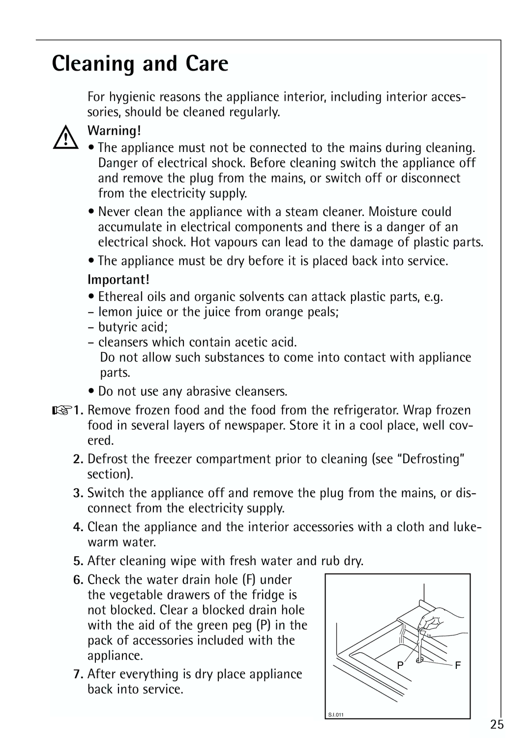 Electrolux U 96040-4 i installation instructions Cleaning and Care 