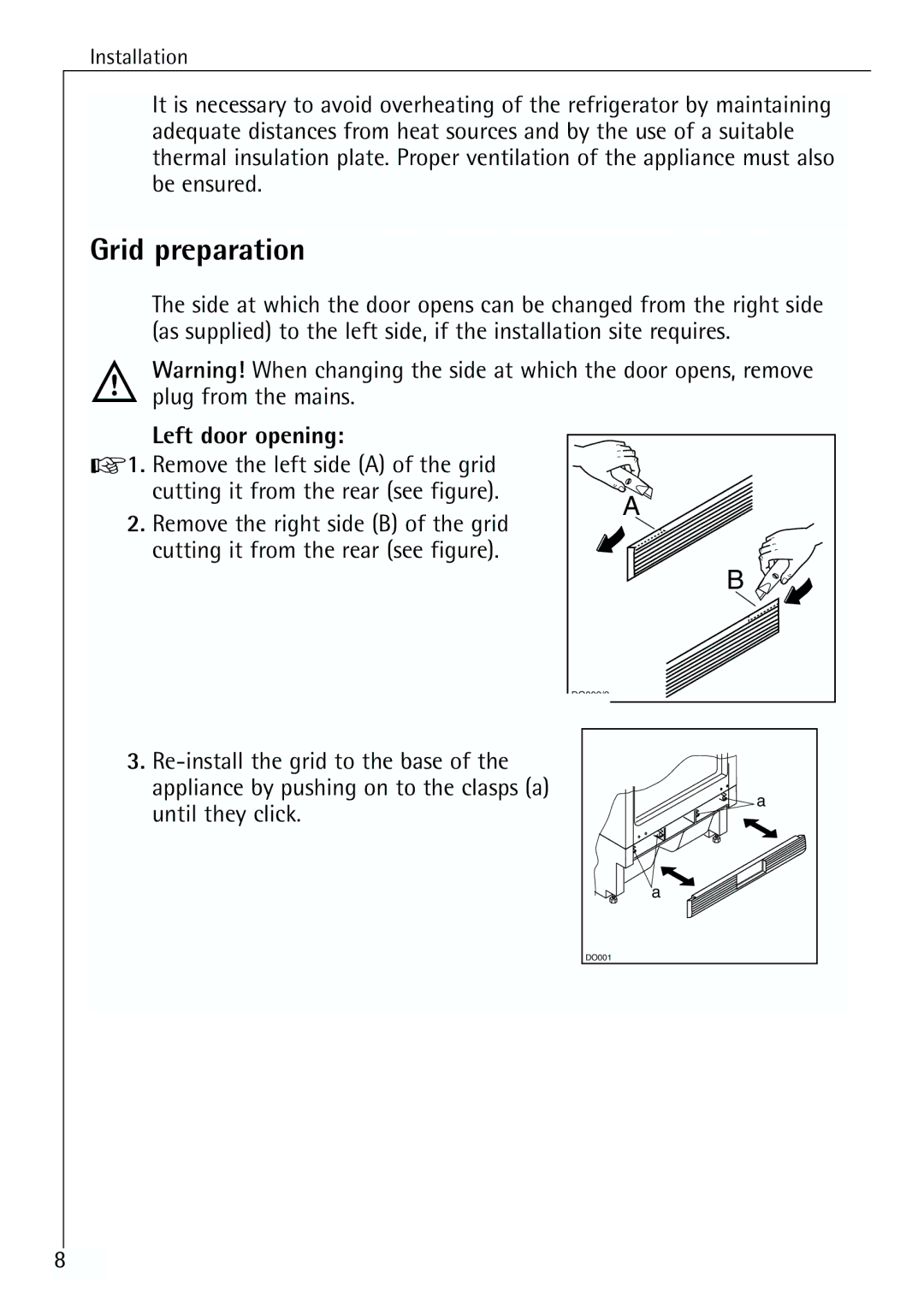 Electrolux U 96040-4 i installation instructions Grid preparation, Left door opening 