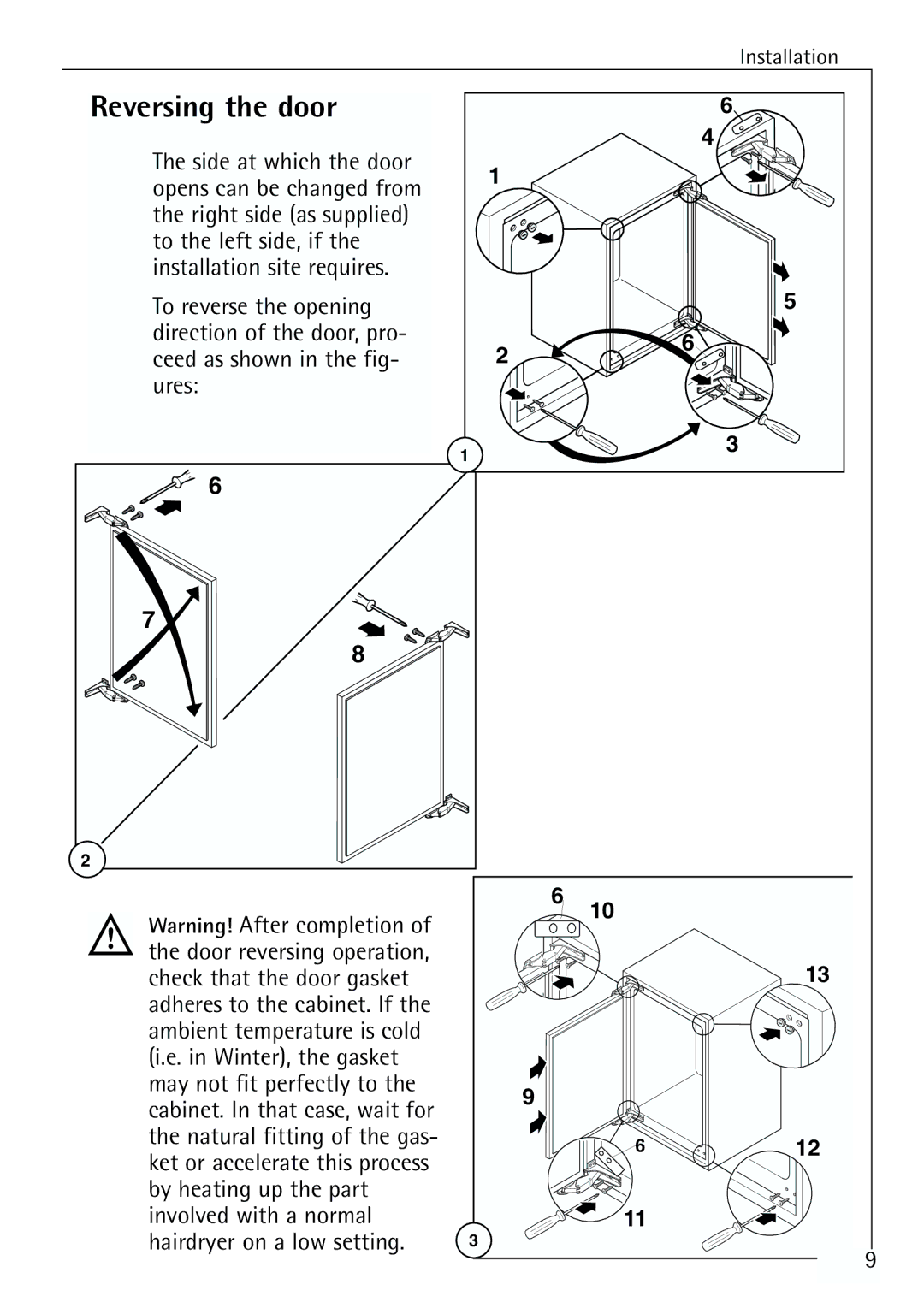 Electrolux U 96040-4 i installation instructions Reversing the door 