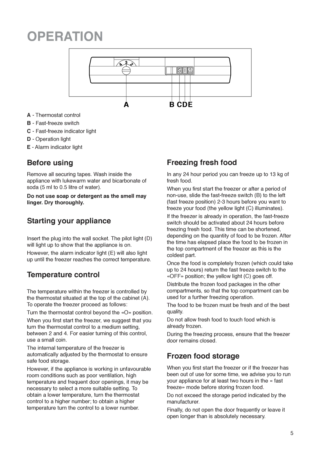 Electrolux U01327 installation instructions Operation 