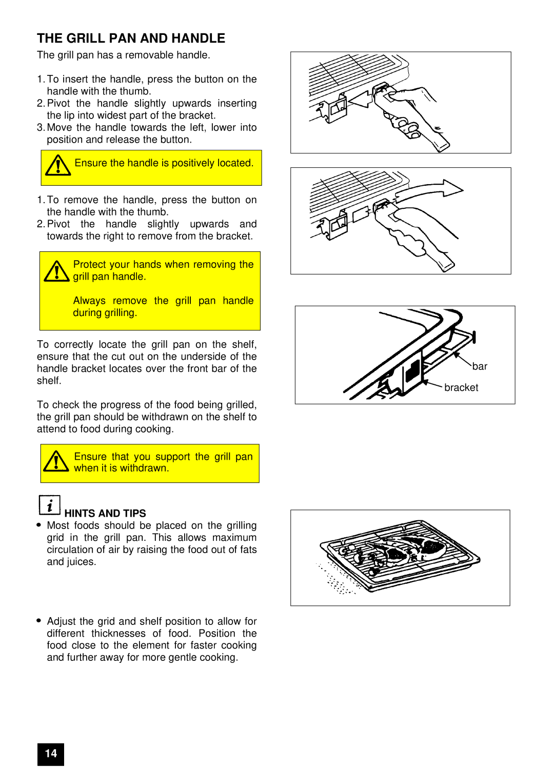 Electrolux U03059 installation instructions Grill PAN and Handle, Hints and Tips 