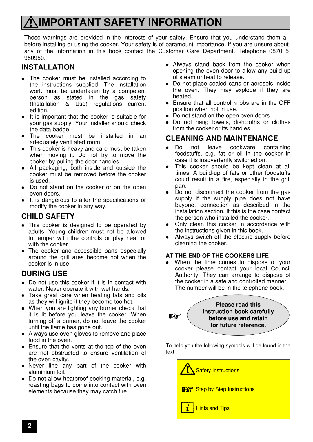 Electrolux U03059 Important Safety Information, Installation, Child Safety, During USE, Cleaning and Maintenance 