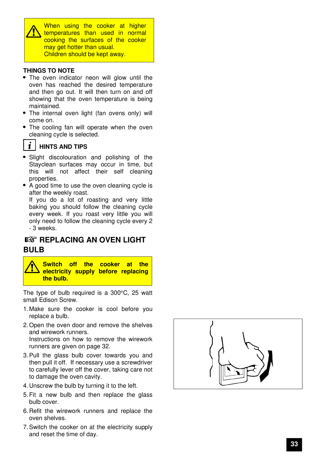 Electrolux U03059 installation instructions Replacing AN Oven Light Bulb 