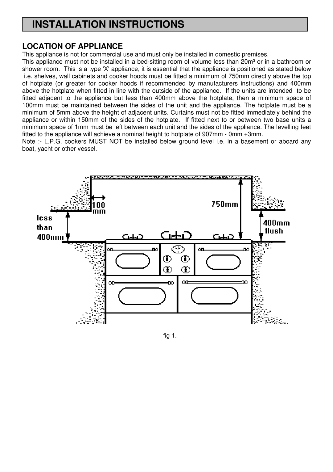 Electrolux U03059 installation instructions Location of Appliance 