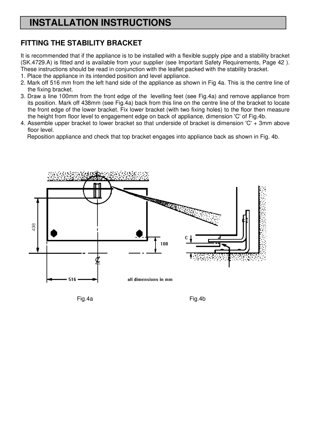 Electrolux U03059 installation instructions Fitting the Stability Bracket 