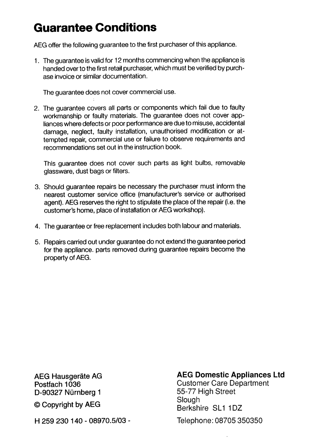 Electrolux U03070 manual 
