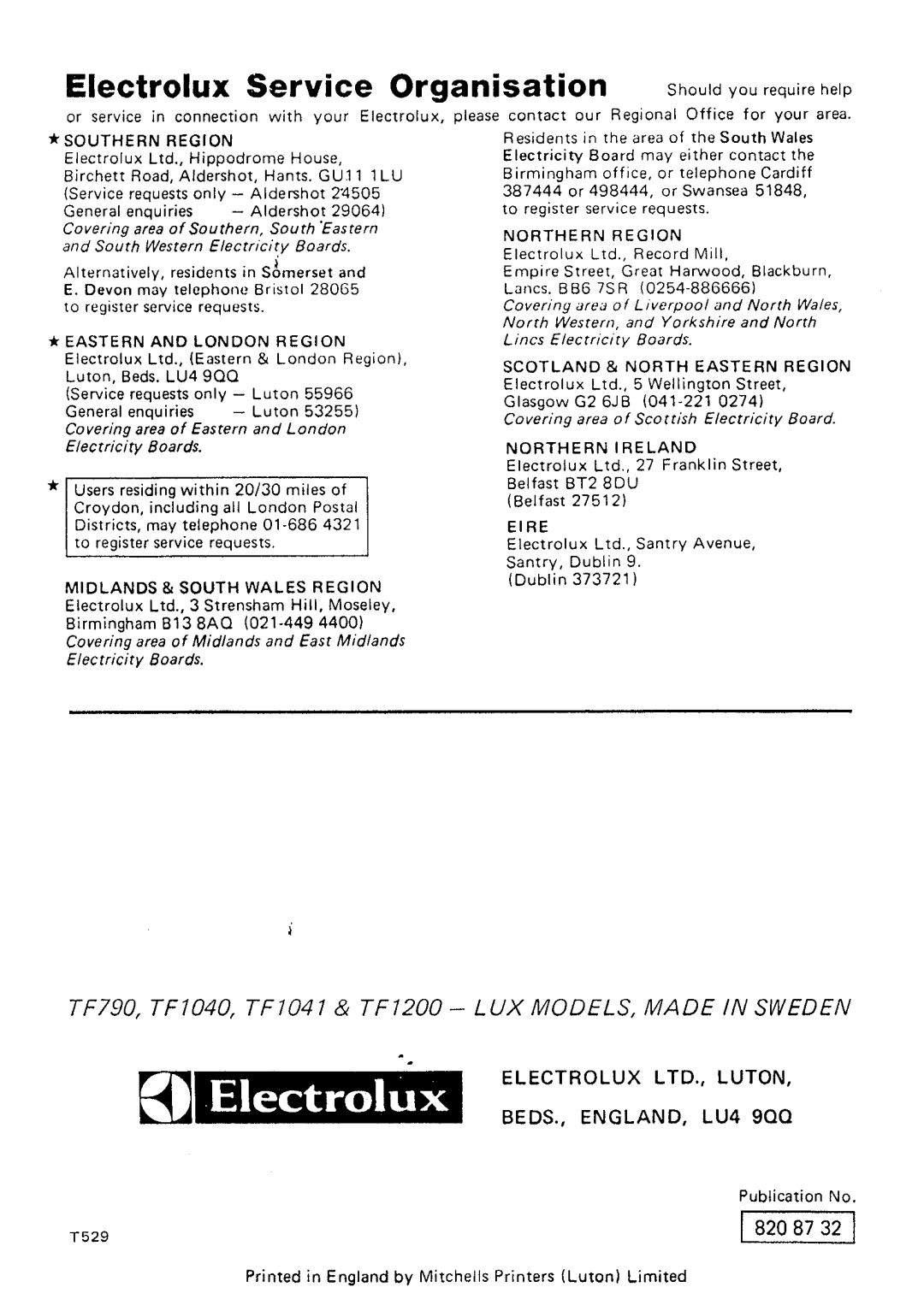 Electrolux U04454 manual 