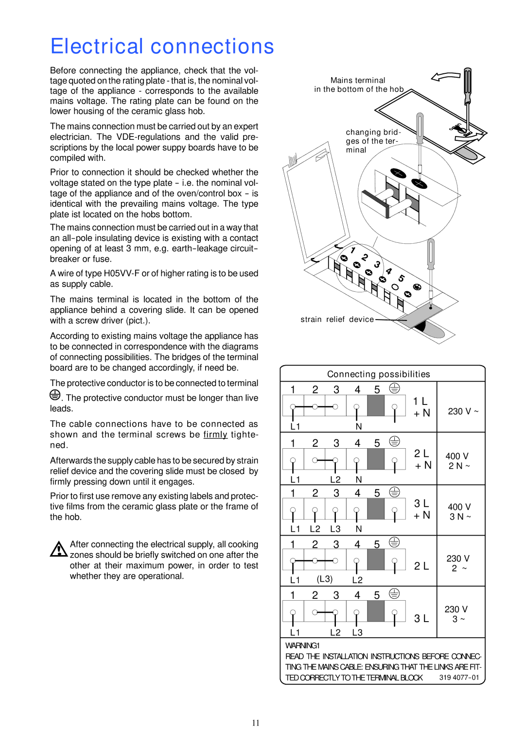 Electrolux U20452 manual Electrical connections, + N 