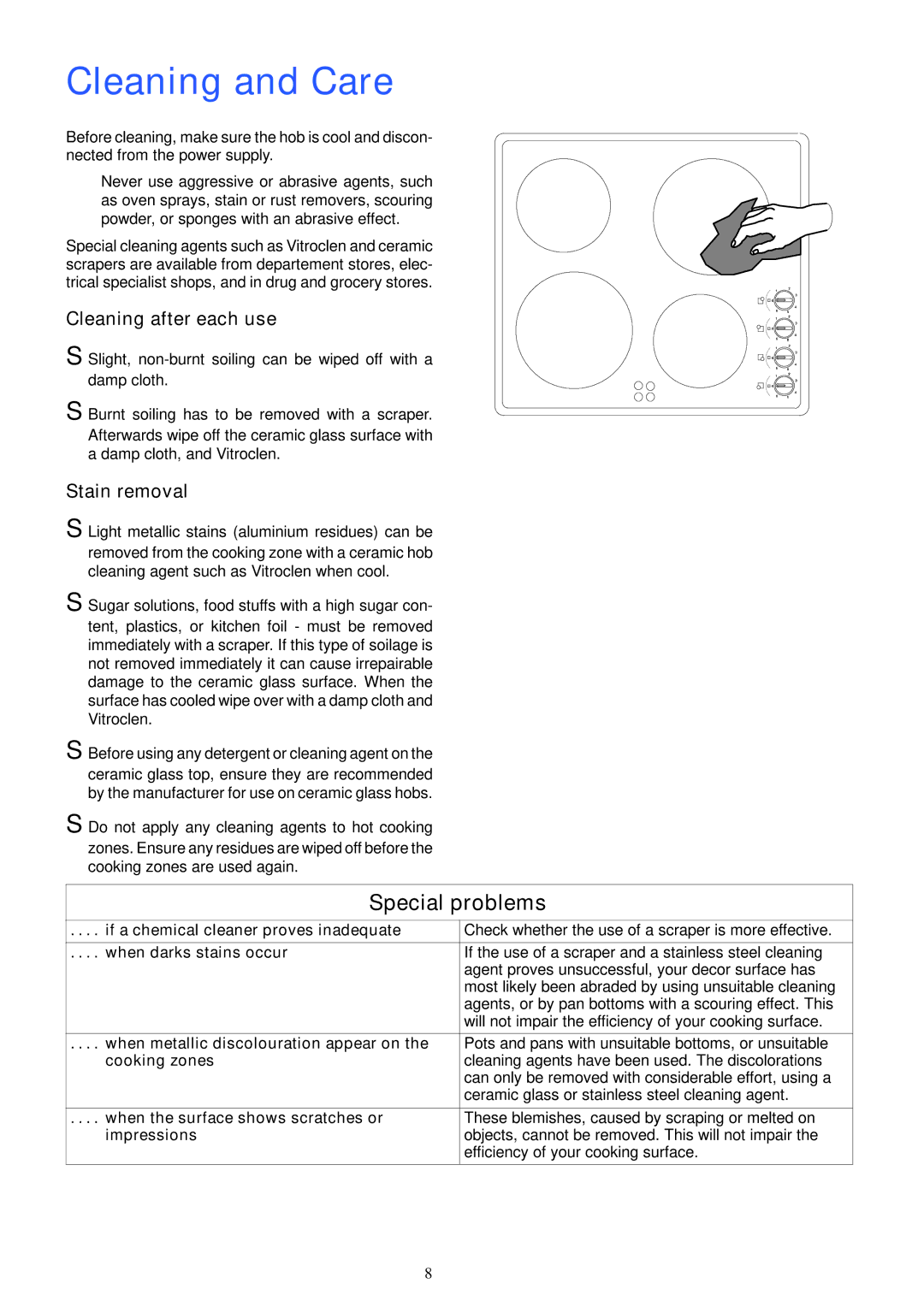 Electrolux U20452 manual Cleaning and Care, Cleaning after each use, Stain removal 