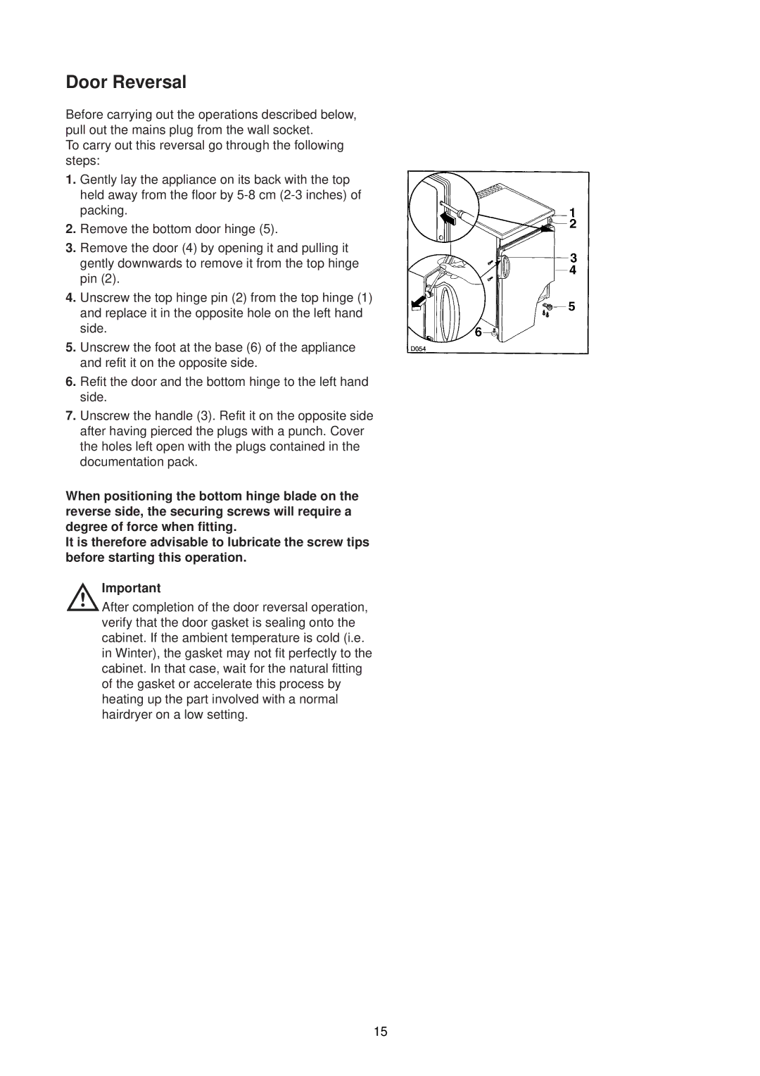 Electrolux U21312 manual Door Reversal 