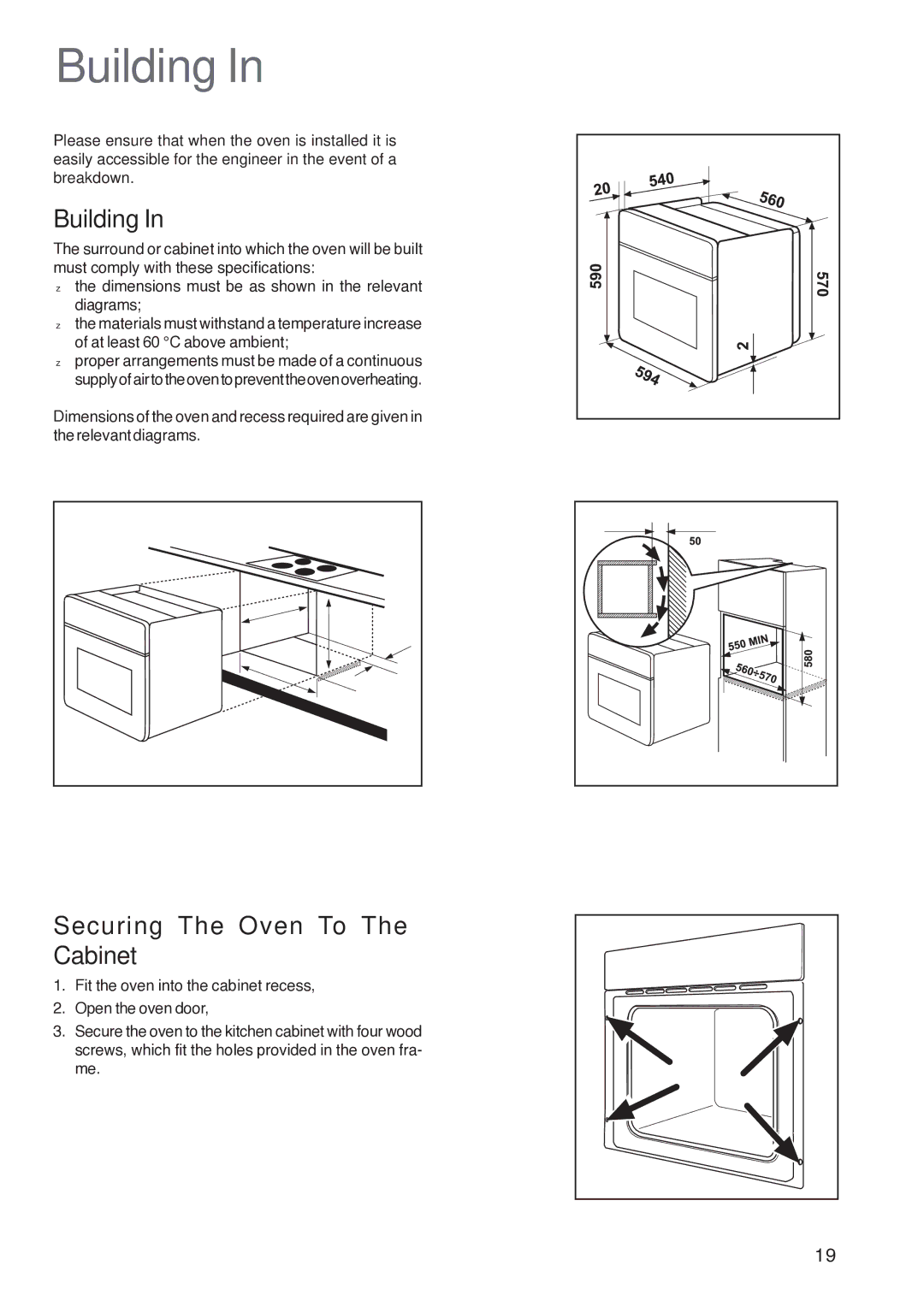 Electrolux U26226 manual Building, Securing The Oven To The Cabinet 