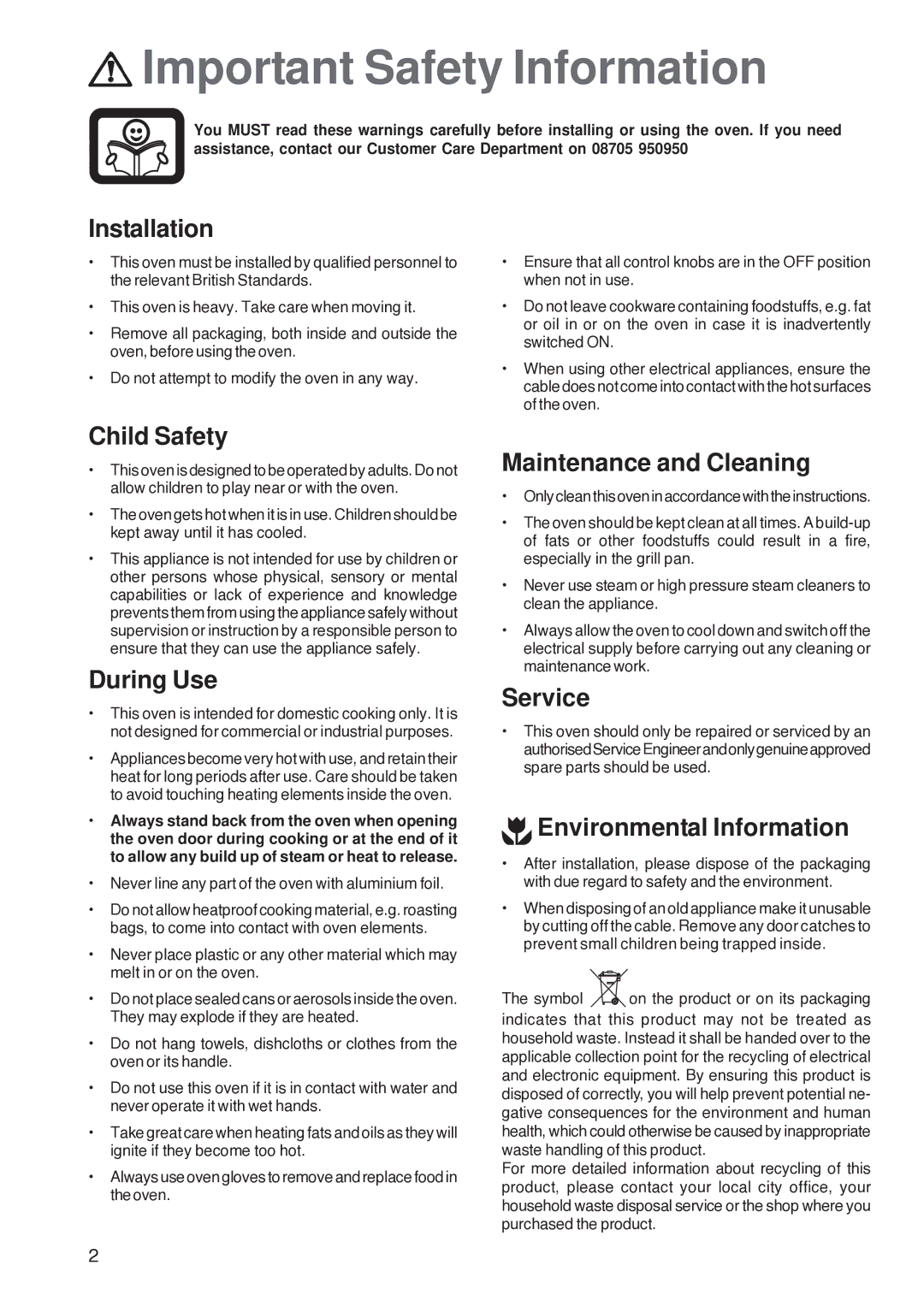 Electrolux U26226 manual Important Safety Information 