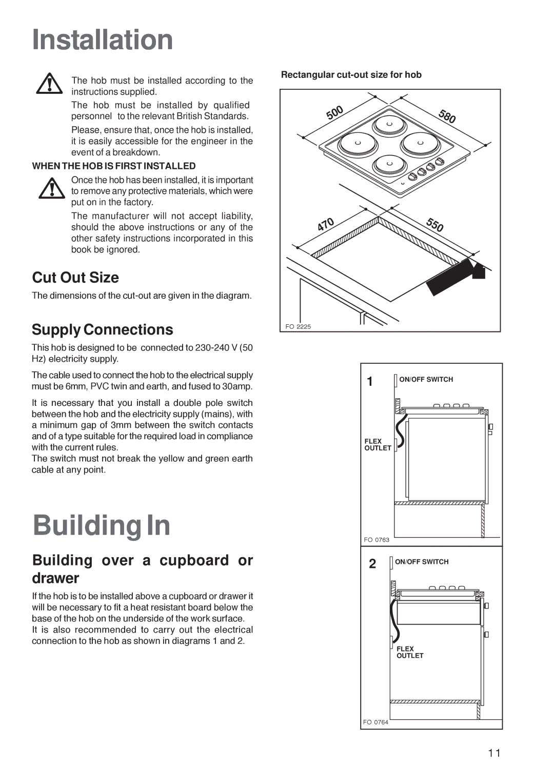 Electrolux U26227 manual Installation, Building 