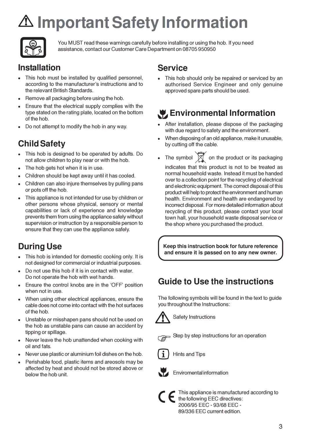 Electrolux U26227 manual Important Safety Information 