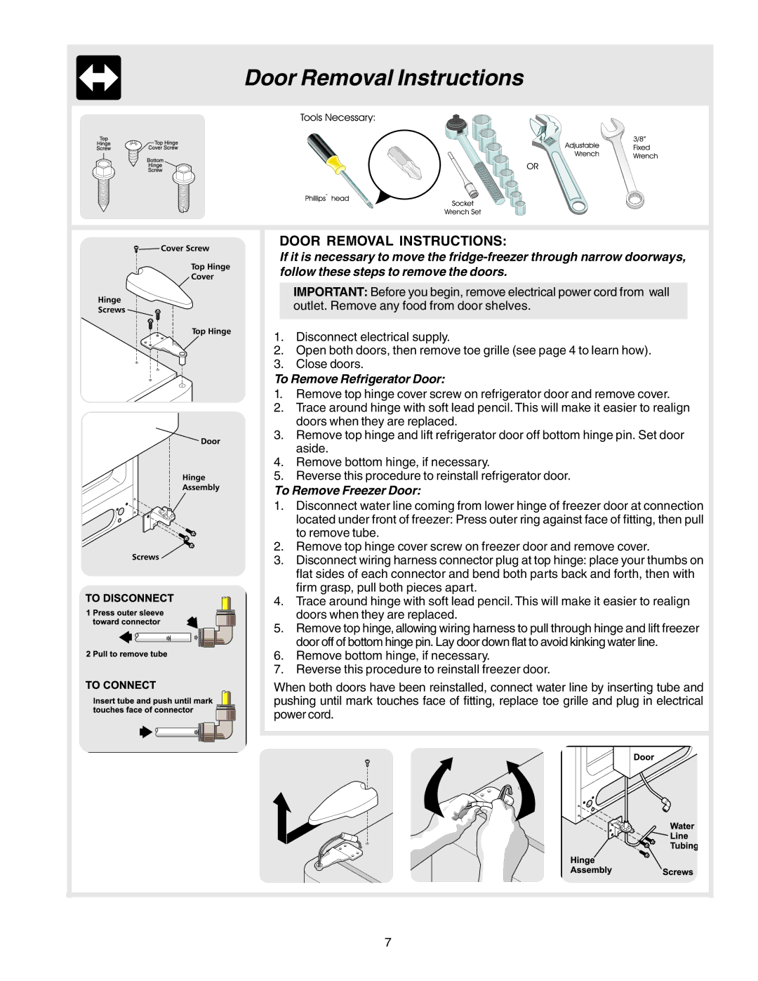 Electrolux U27107 manual Door Removal Instructions 