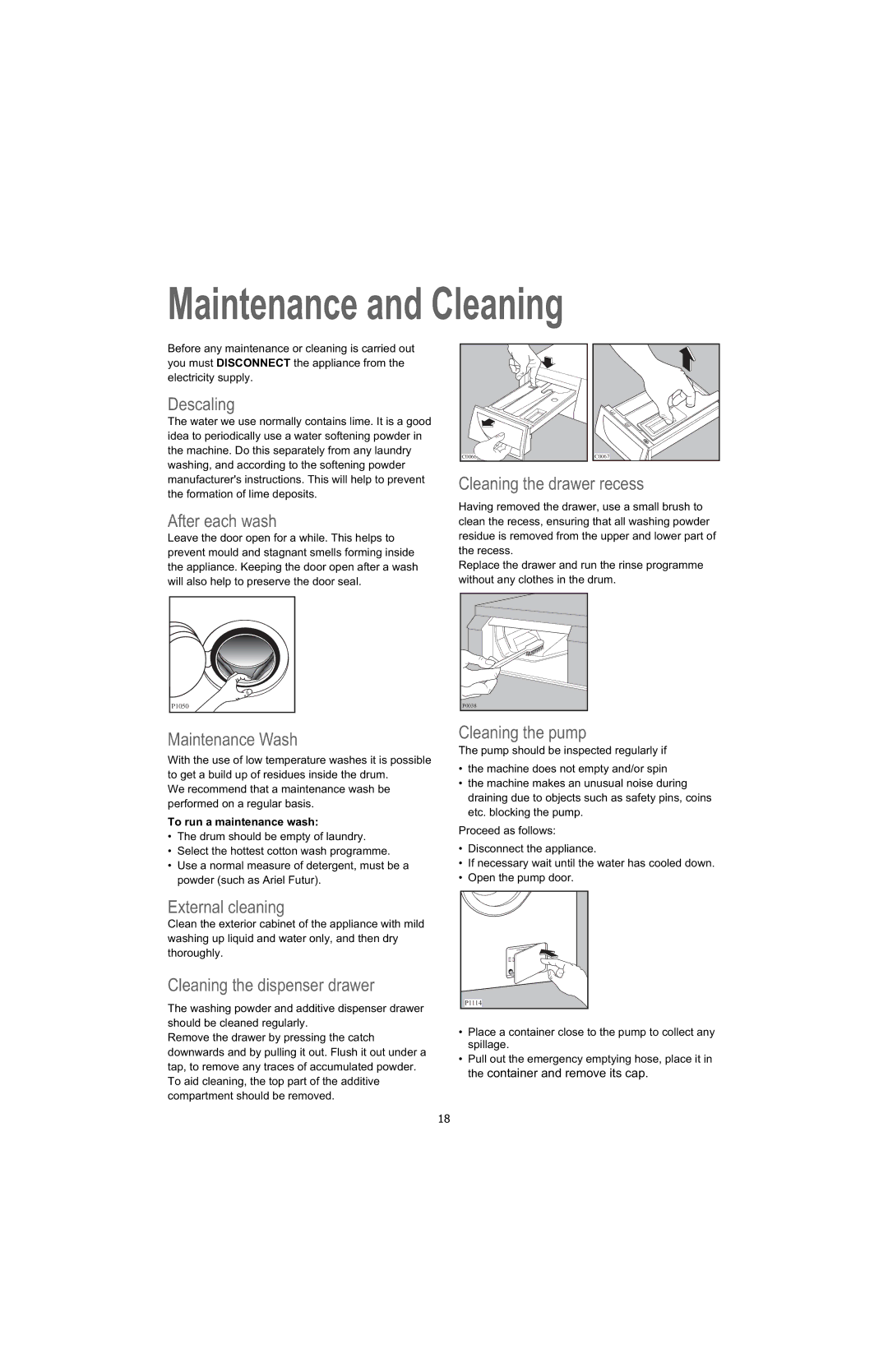 Electrolux U28190 manual Maintenance and Cleaning 