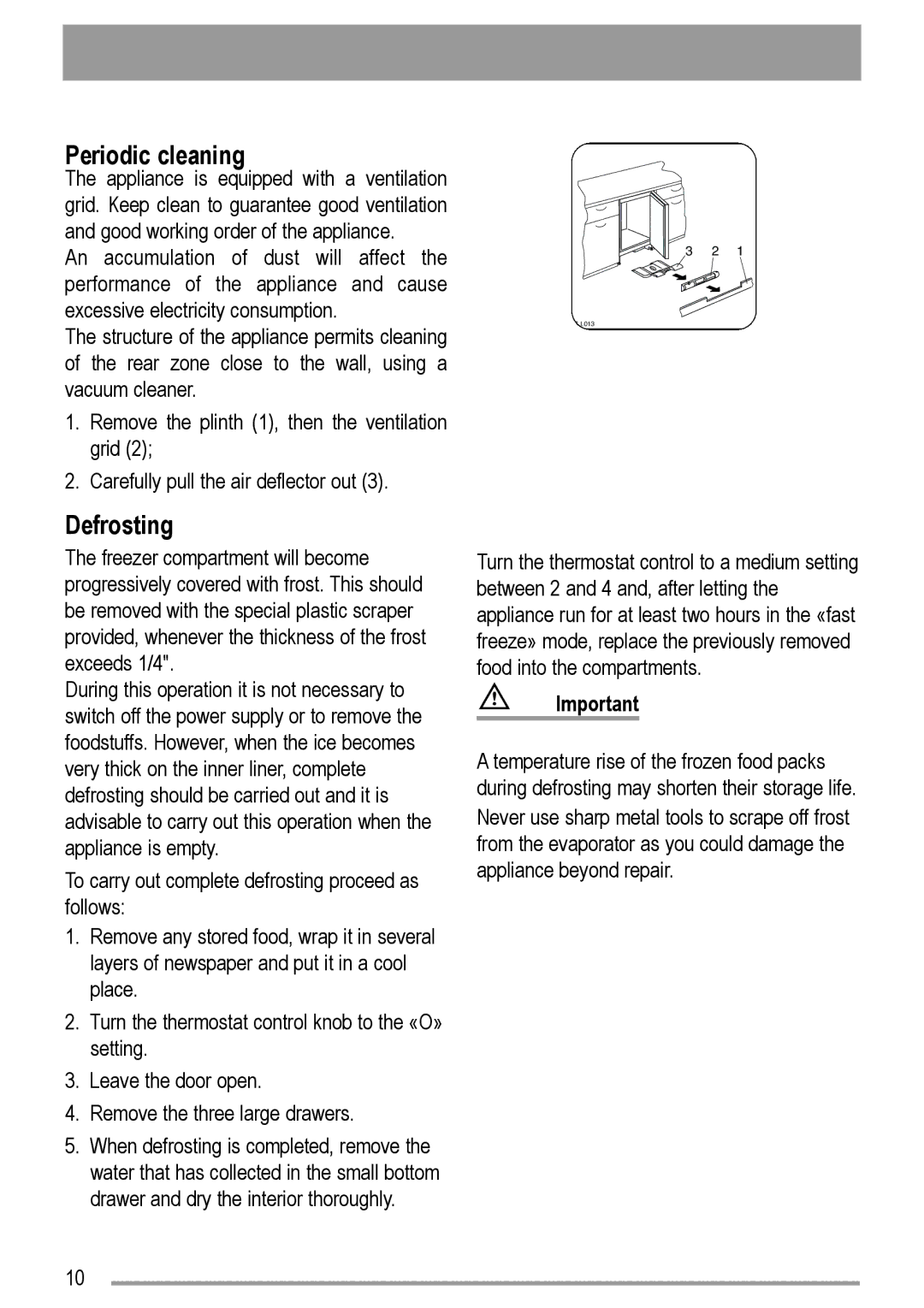 Electrolux U29065 user manual Periodic cleaning, Defrosting 