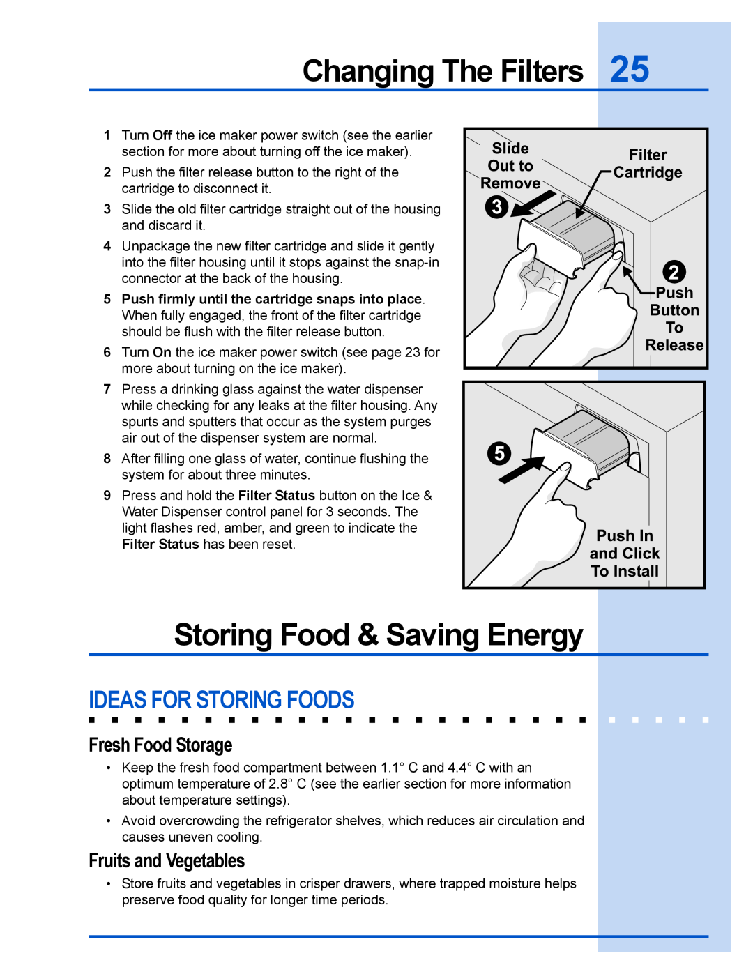 Electrolux U30024 manual Storing Food & Saving Energy, Ideas For Storing Foods, Fresh Food Storage, Fruits and Vegetables 
