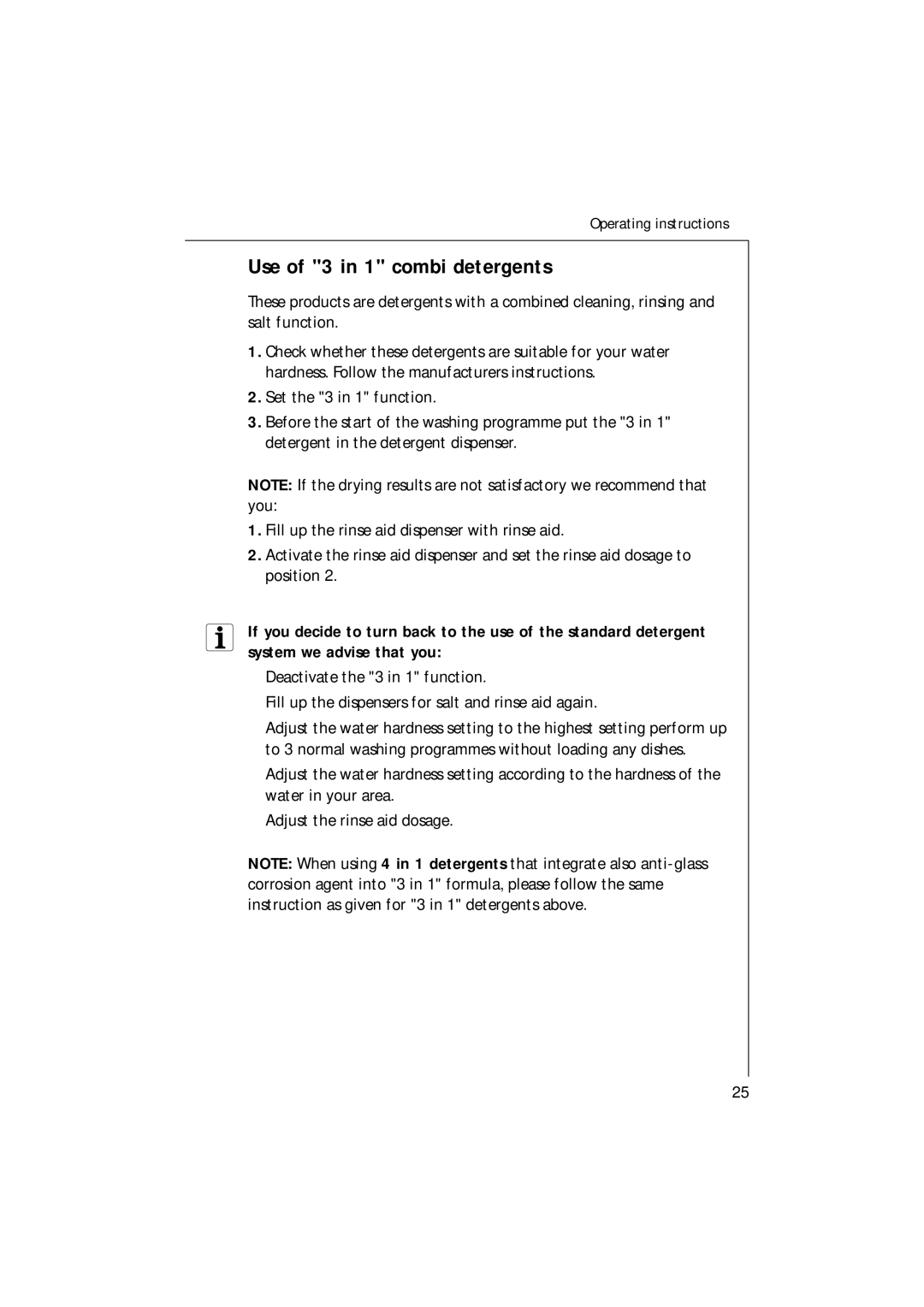 Electrolux U30205 manual Use of 3 in 1 combi detergents 