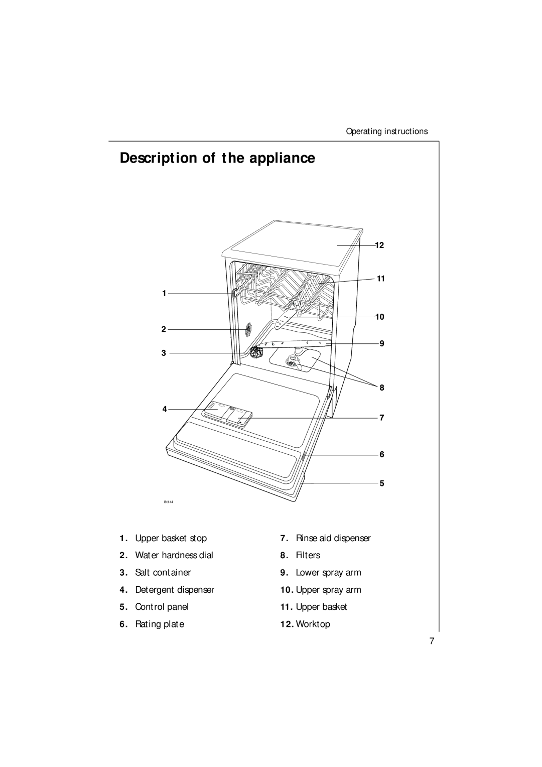 Electrolux U30205 manual Description of the appliance 