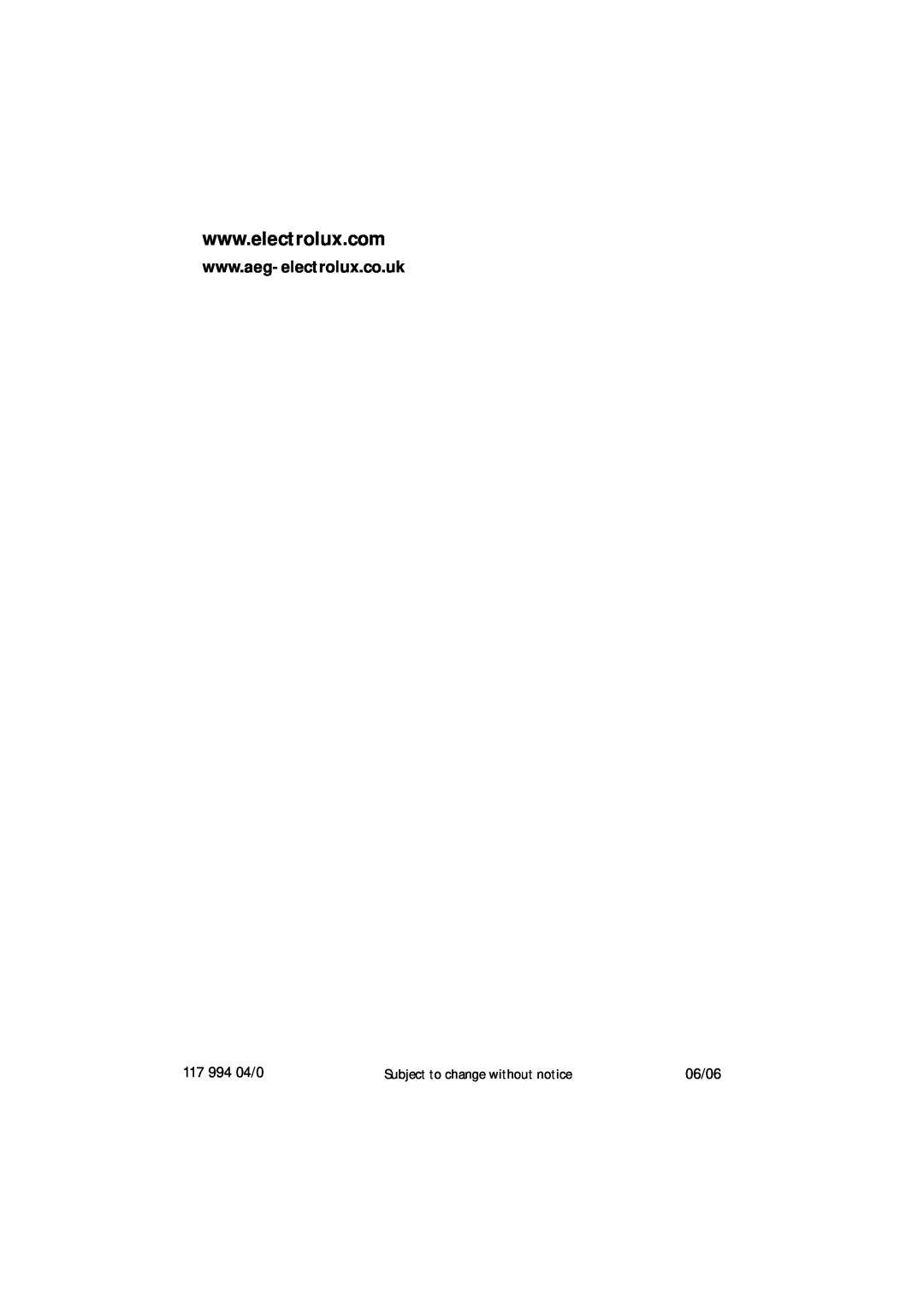 Electrolux U30205 manual 06/06, Subject to change without notice 