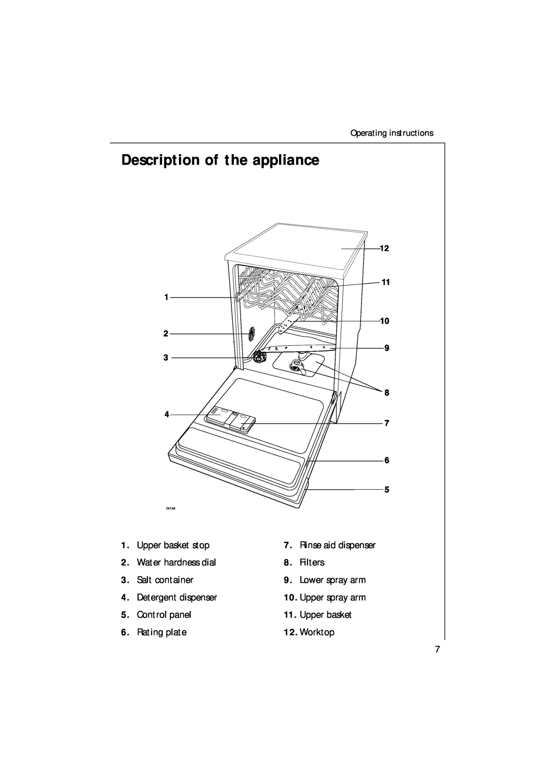 Electrolux U30205 manual Description of the appliance 