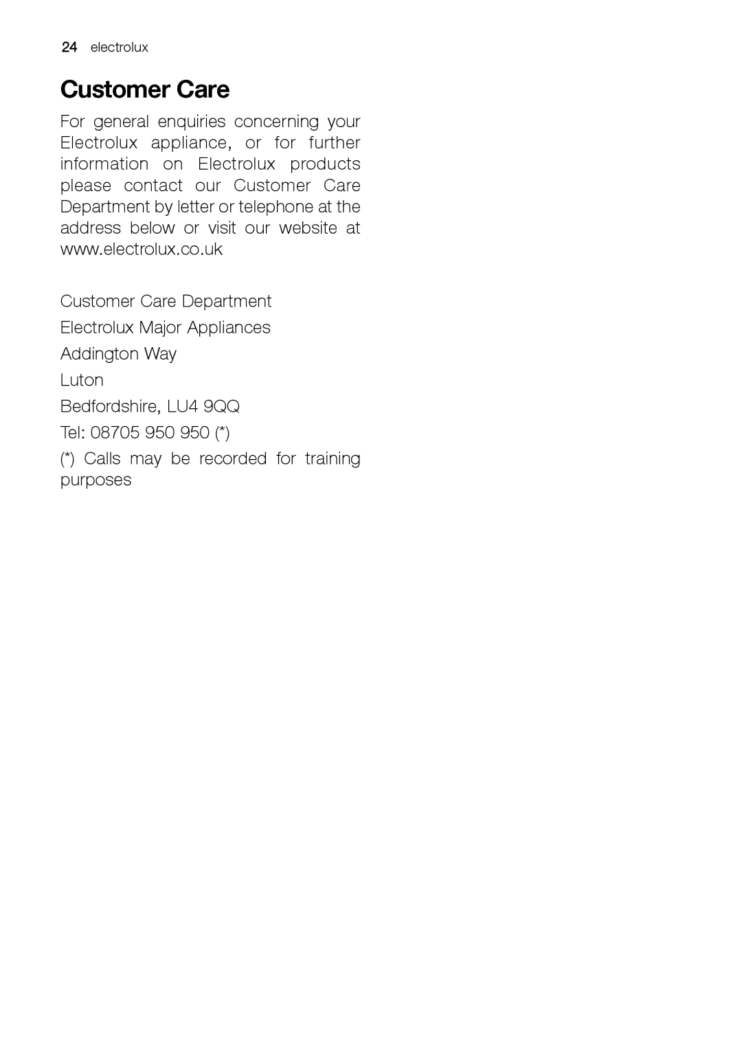 Electrolux U30426 manual Customer Care 