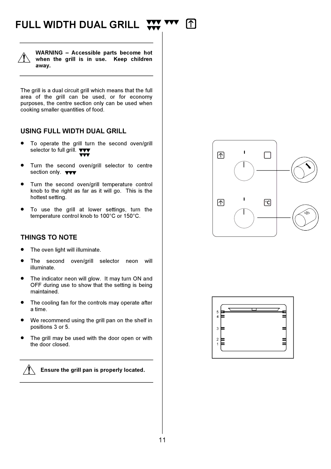 Electrolux U3100-4 manual Using Full Width Dual Grill, Things to Note 