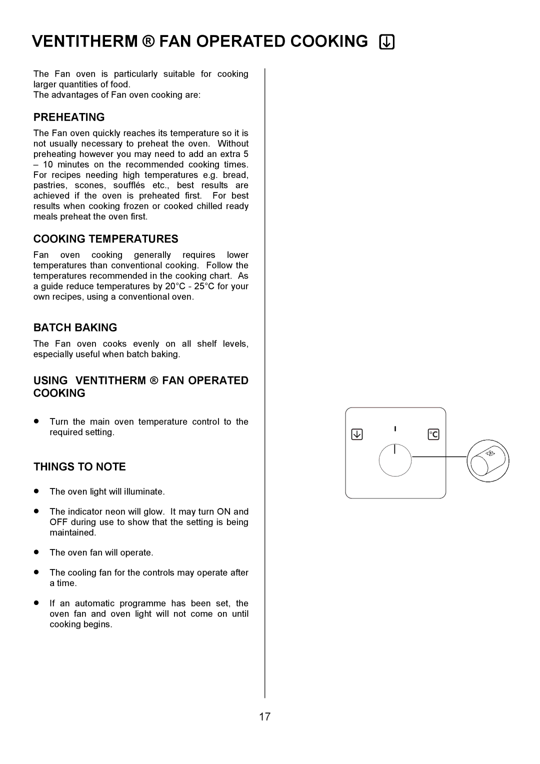 Electrolux U3100-4 manual Ventitherm FAN Operated Cooking, Preheating, Cooking Temperatures, Batch Baking 