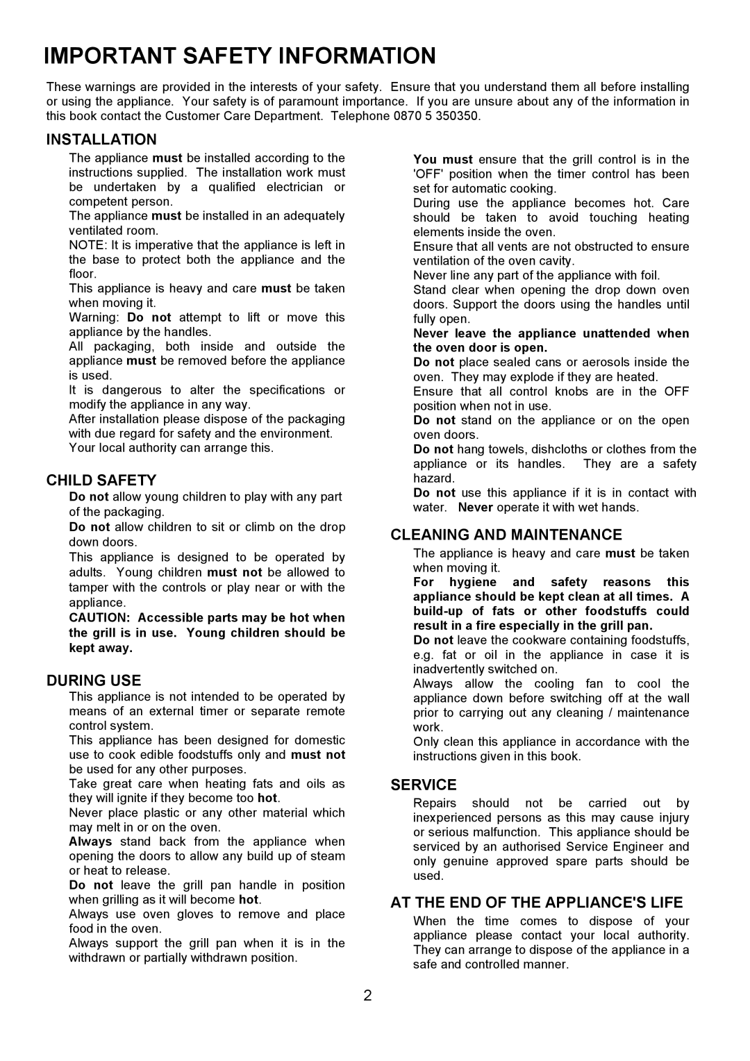 Electrolux U3100-4 manual Important Safety Information 