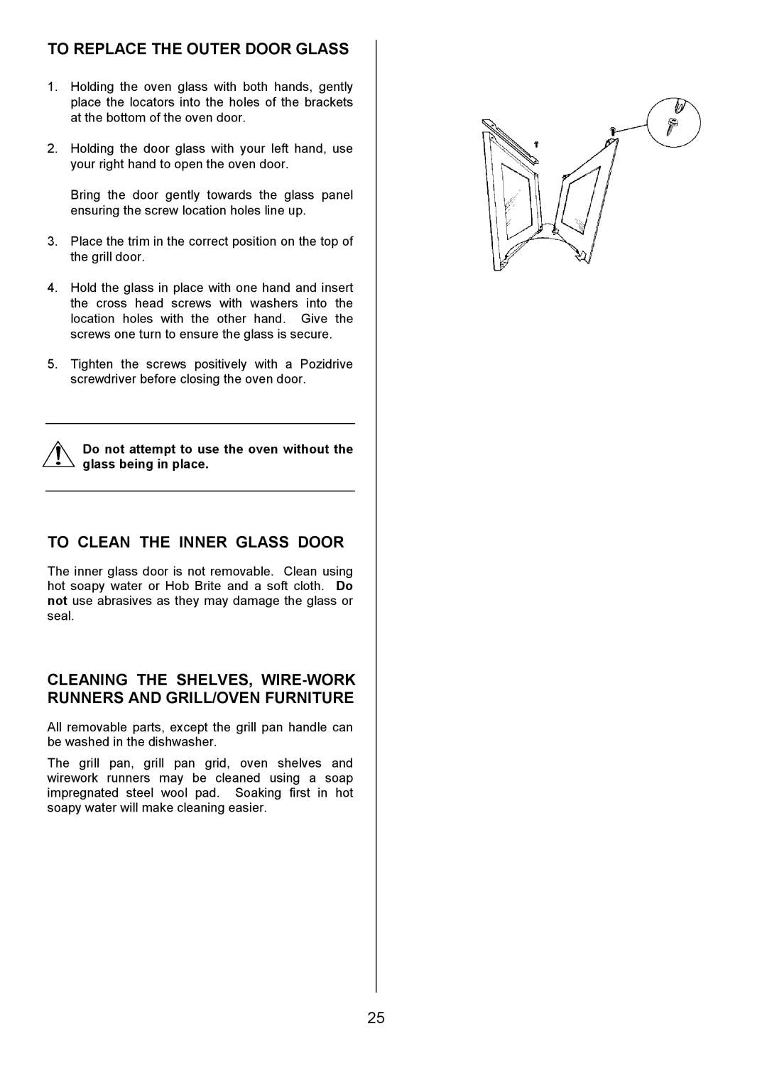 Electrolux U3100-4 manual To Replace the Outer Door Glass, To Clean the Inner Glass Door 