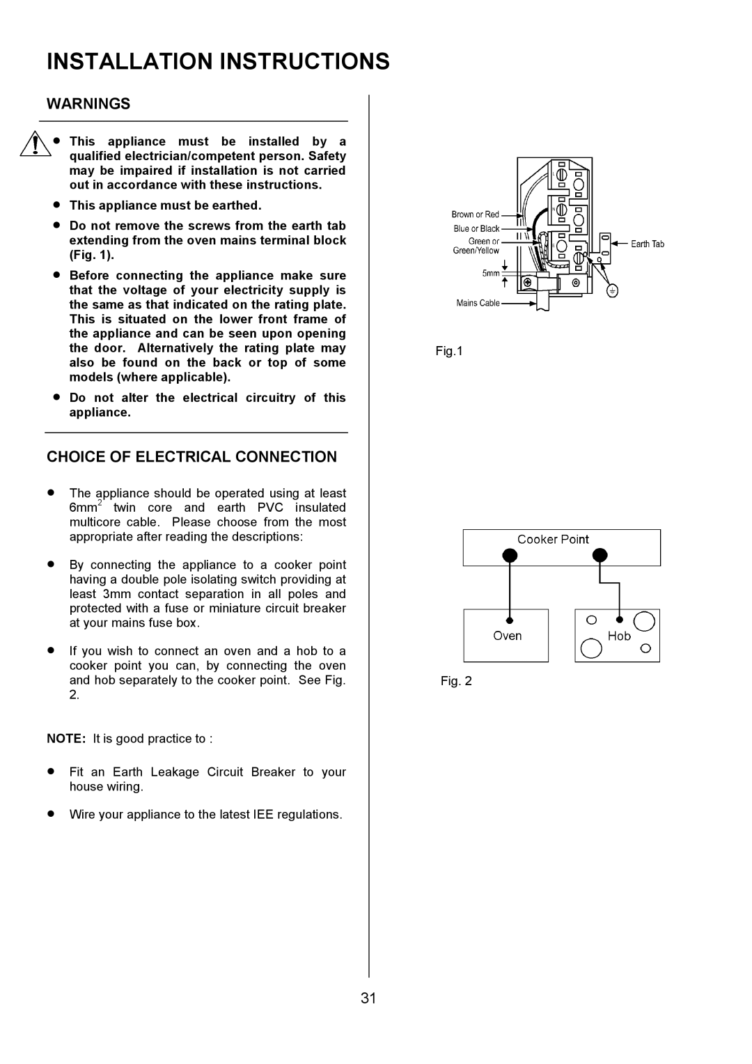 Electrolux U3100-4 manual Installation Instructions, Choice of Electrical Connection 