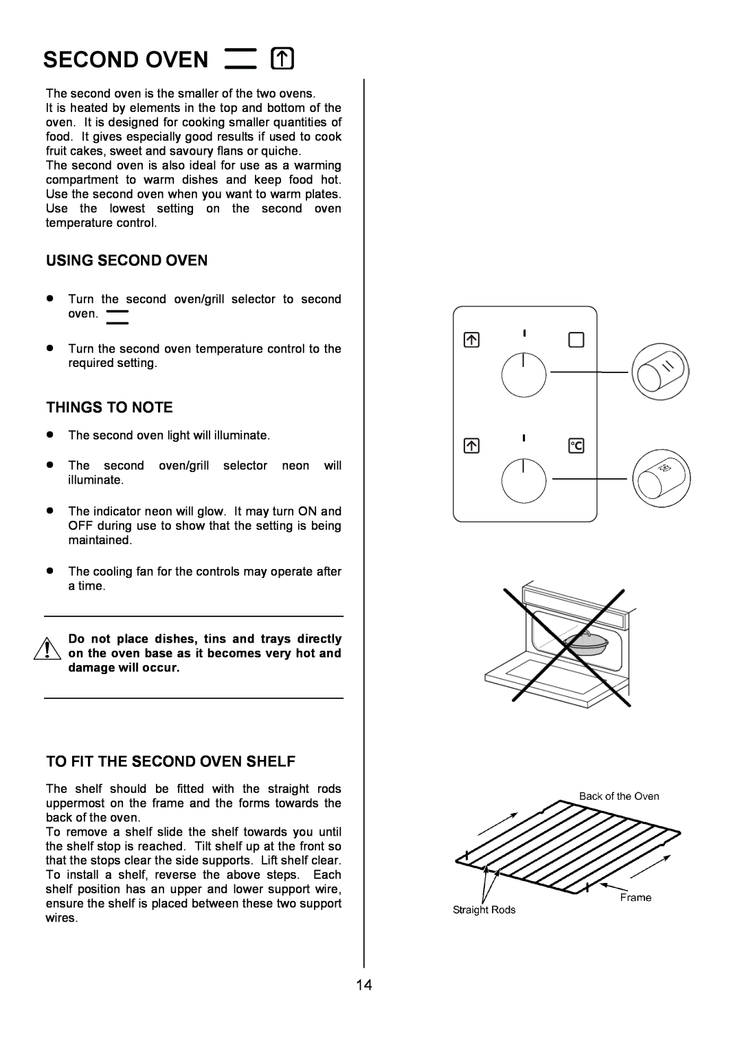 Electrolux U3100-4 manual Using Second Oven, To Fit The Second Oven Shelf, Things To Note 