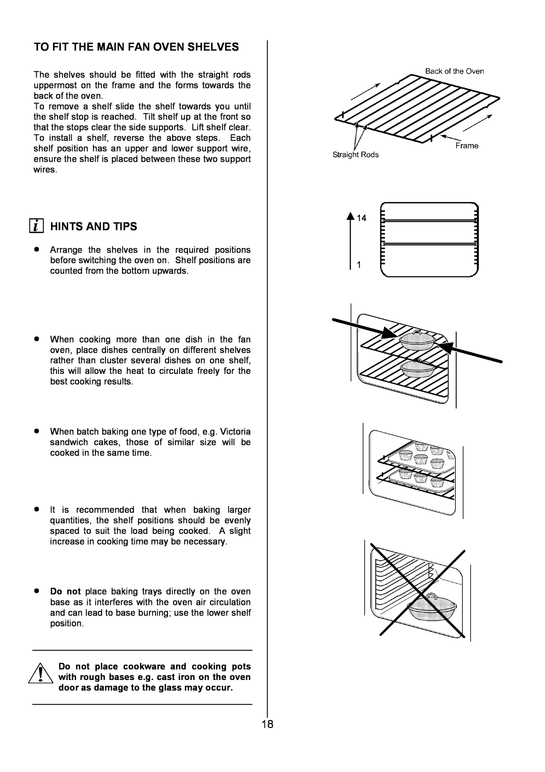 Electrolux U3100-4 manual To Fit The Main Fan Oven Shelves, Hints And Tips 