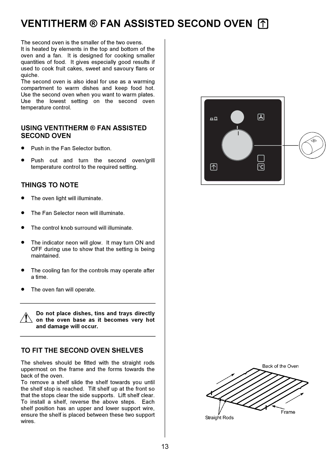 Electrolux U7101-4 operating instructions Using Ventitherm FAN Assisted Second Oven, To FIT the Second Oven Shelves 