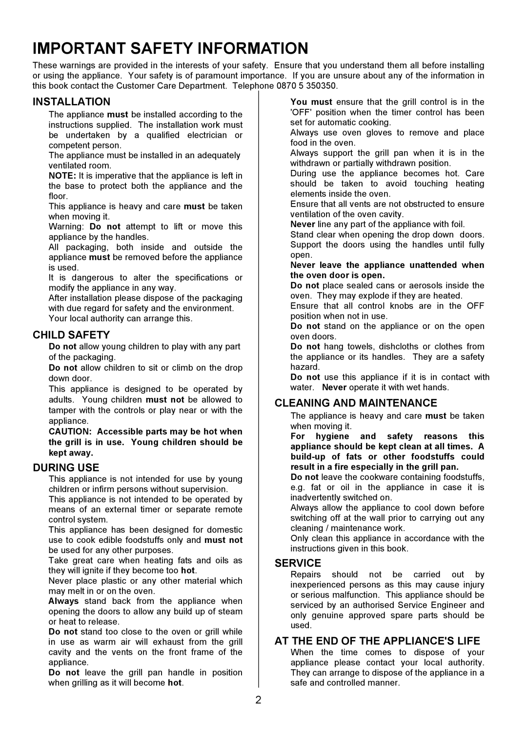 Electrolux U7101-4 operating instructions Important Safety Information 