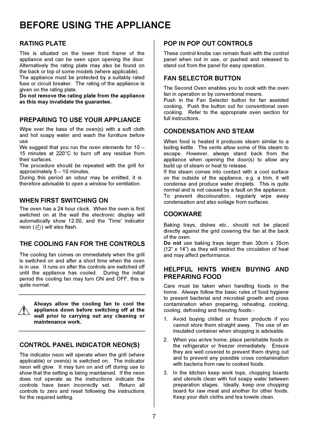 Electrolux U7101-4 operating instructions Before Using the Appliance 