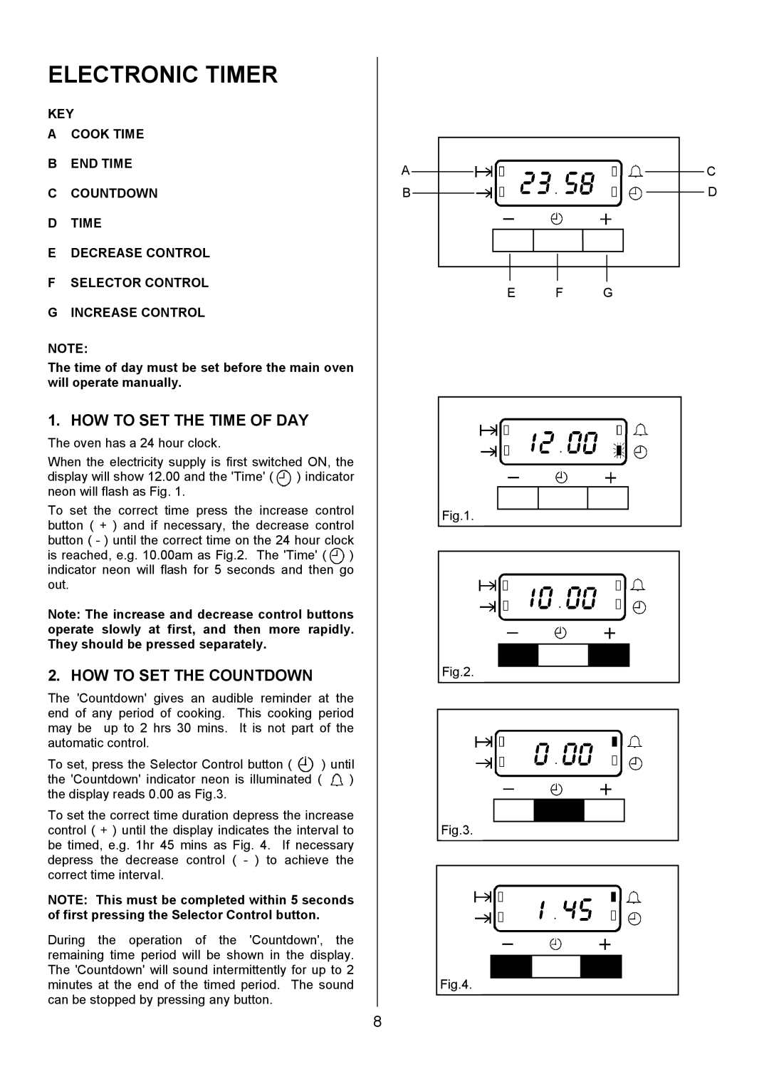 Electrolux U7101-4 operating instructions Electronic Timer, HOW to SET the Time of DAY, HOW to SET the Countdown 