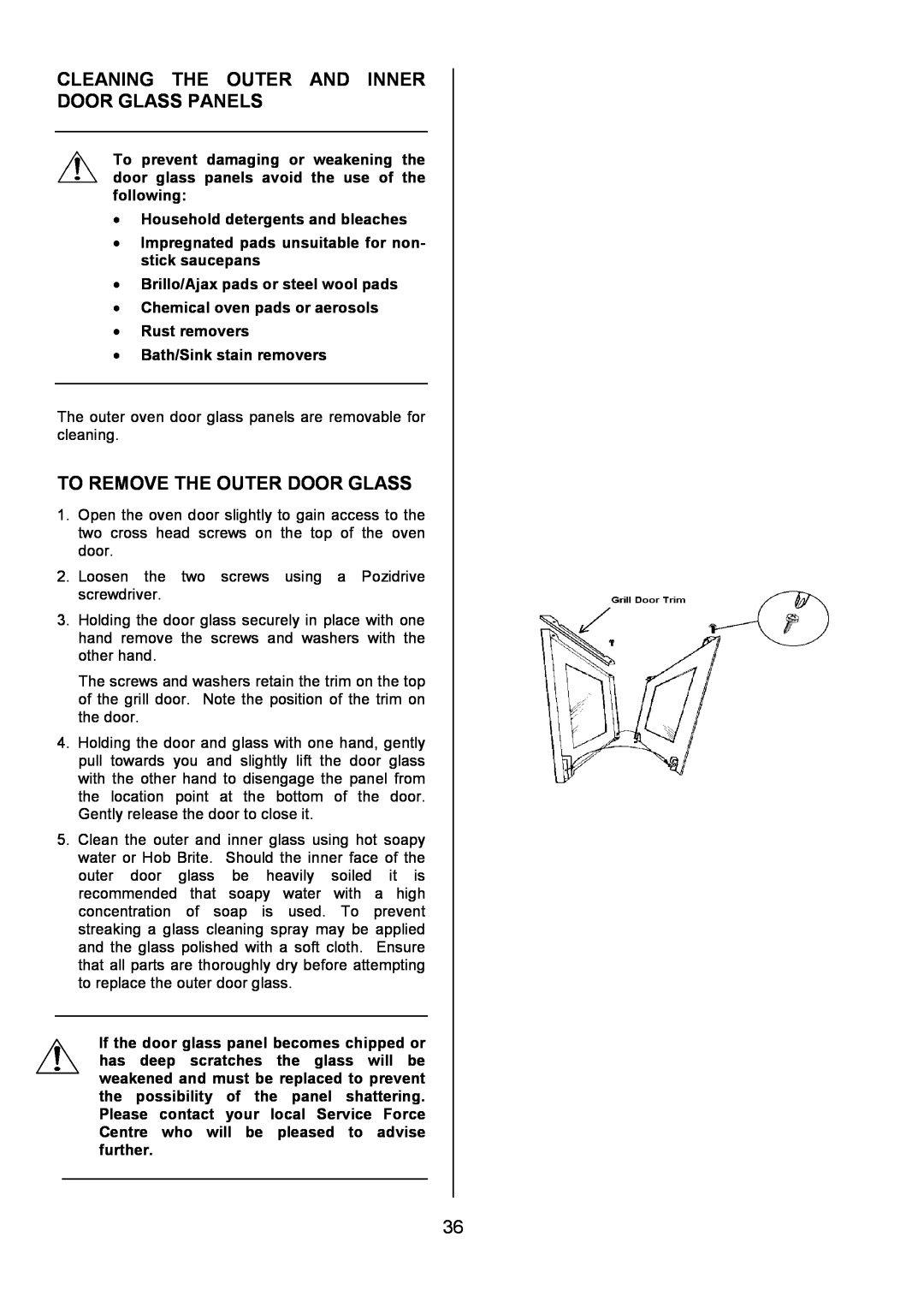 Electrolux U7101-4 operating instructions Cleaning The Outer And Inner Door Glass Panels, To Remove The Outer Door Glass 