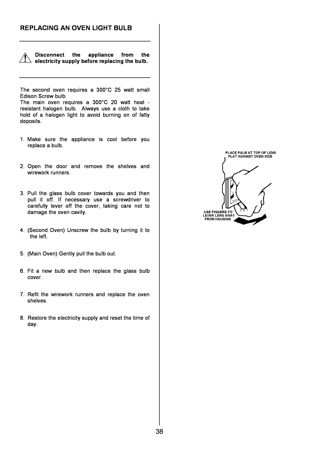 Electrolux U7101-4 operating instructions Replacing An Oven Light Bulb 