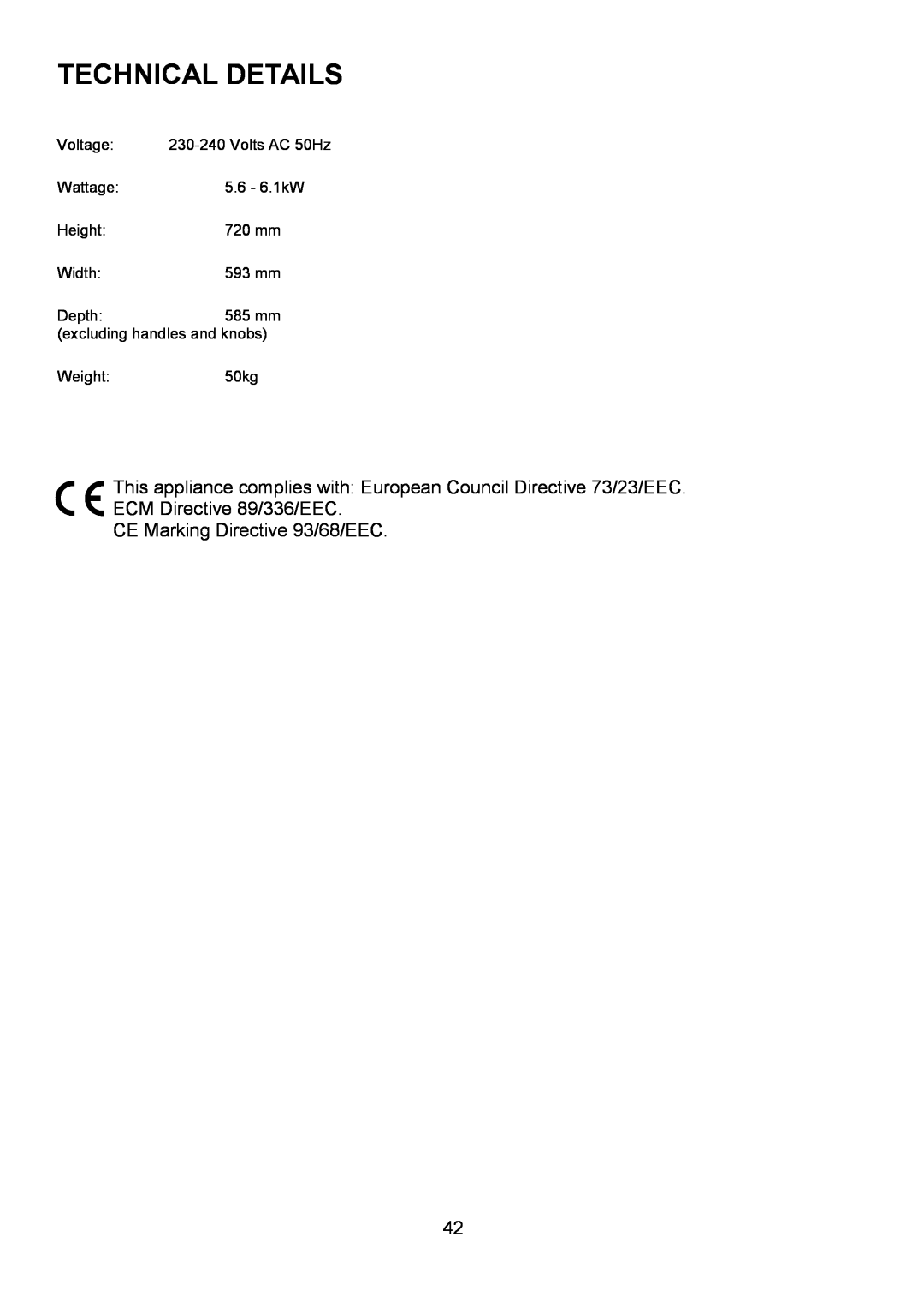 Electrolux U7101-4 operating instructions Technical Details, CE Marking Directive 93/68/EEC 