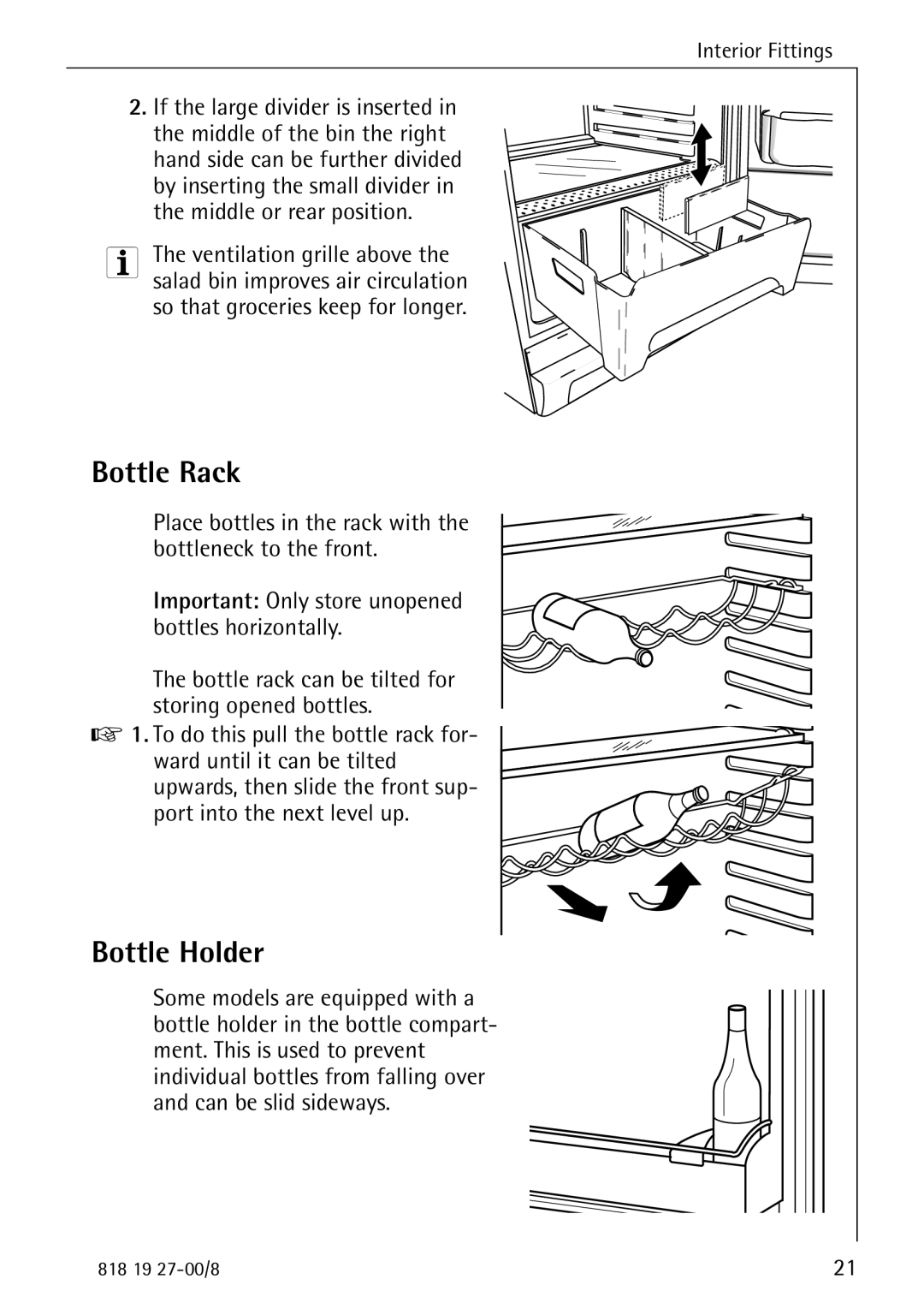 Electrolux Upright Refrigerator manual Bottle Rack, Bottle Holder 