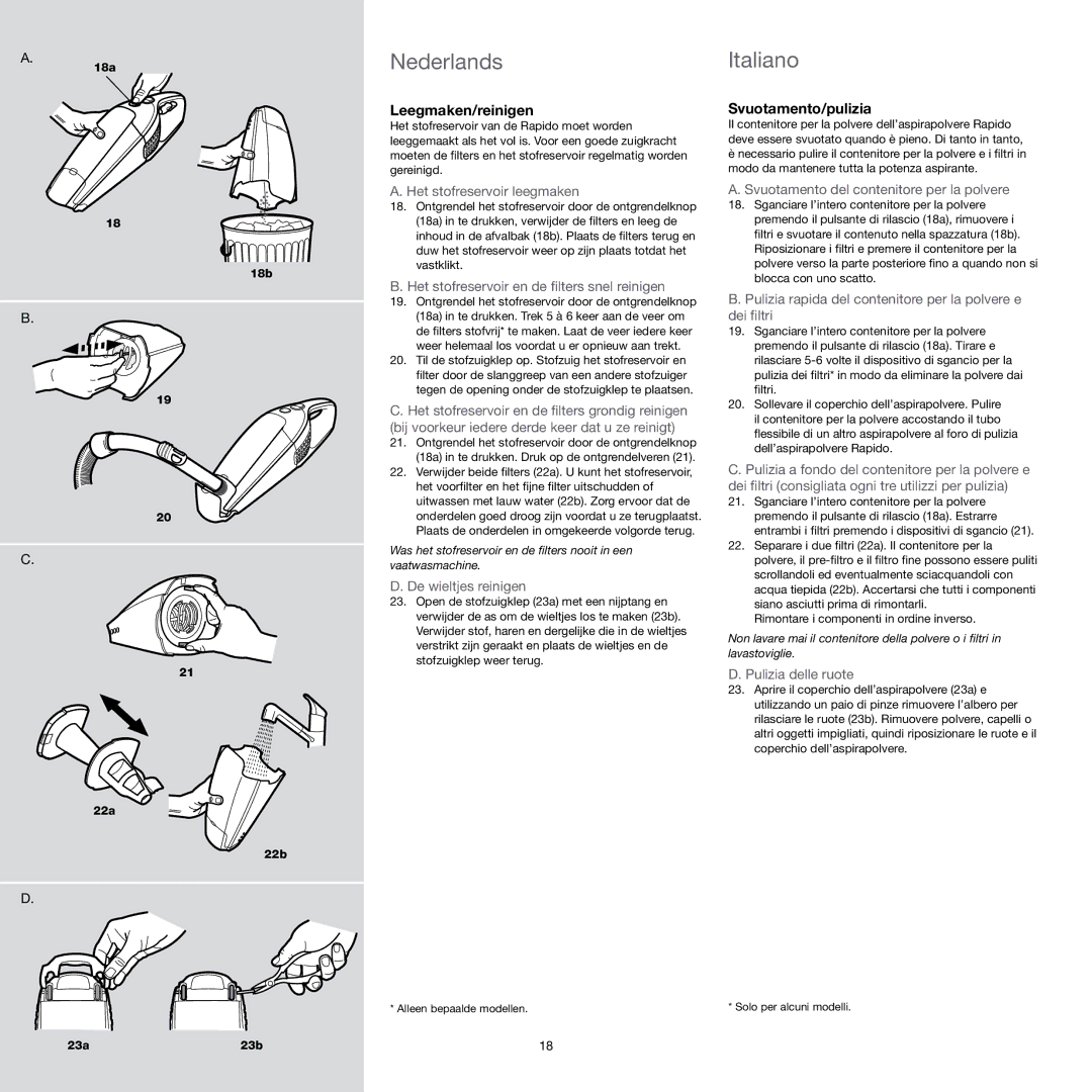 Electrolux Vacuum Cleaner manual Leegmaken/reinigen, Svuotamento/pulizia 