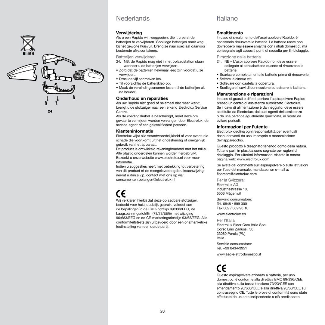 Electrolux Vacuum Cleaner manual NederlandsItaliano 